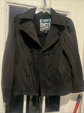 Black Pea Coat - Women's Double-Breasted Jacket